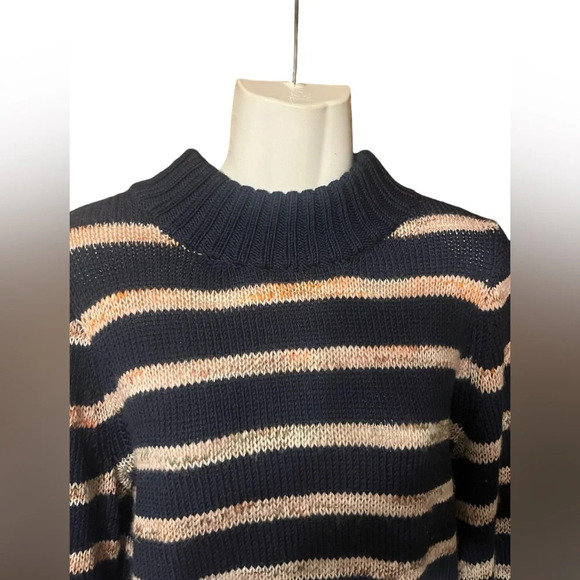 Madewell Striped Metcalf Mockneck Sweater, Blue/ Tan Striped, Sz S - Picture 4 of 8